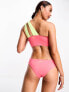 Nike Swimming Icon Swoosh Block asymmetrical bikini top in pink and green