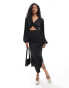 Vila long sleeve satin maxi dress with cut out in black