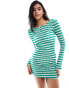 Pull&Bear crochet backless dress in green stripe