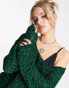 COLLUSION knitted off the shoulder jumper in green and black multi yarn