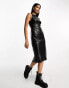 Stradivarius faux leather tank midi dress in black