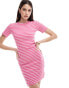 Pieces ribbed t-shirt mini dress in pink stripe