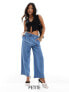 Vila Petite wide leg trousers with tie waist in blue chambray