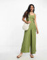 Miss Selfridge belted sweetheart neck wide leg jumpsuit in khaki