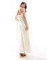 Forever New satin slip midaxi dress with neck tie in butter bean