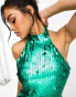 Starlet high neck embellished sequin midi dress in emerald