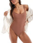 In The Style exclusive scoop neck swimsuit in mocha