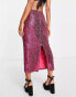 Topshop sequin midi skirt in hot pink