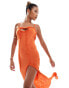 Murci keyhole ruffle trim maxi thigh split dress in orange