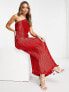 ASOS DESIGN satin one shoulder pleat detail midaxi dress in red