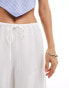 & Other Stories linen blend wide leg trousers with drawstring waist in white