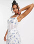 ASOS DESIGN mesh corset midi dress in blue ditsy print