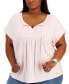 Plus Size Solid Short-Sleeve Pintuck Top