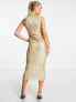 ASOS DESIGN high neck embellished midi dress in plisse sequin in gold