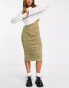 Reclaimed Vintage ruched midi skirt in green