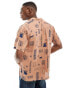 ONLY & SONS revere collar fit shirt with doodle print in washed orange