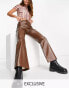 Reclaimed Vintage inspired PU flare trouser in brown