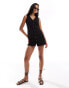 In The Style x Georgia Louise linen look sleeveless button through mini dress in black