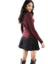 ONLY lettuce edge high neck ribbed top in burgundy