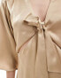 Pretty Lavish tie front satin midaxi dress in Irish cream