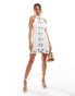 Mango embroidered lace up mini dress in white