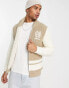 Hollister monogram logo sherpa lined shawl collar full zip knit cardigan in tan