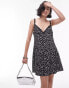 Topshop lace trim pin tuck bust mini dress in mono spot