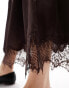 River Island satin midi skirt with lace trim in brown