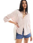 New Look long sleeve linen look shirt in pink