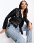 Stradivarius faux leather biker jacket in black