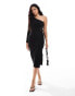 Closet London one shoulder midi dress in black