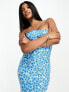 Vesper bandeau midi dress in blue ditsy floral