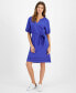 Women's Cotton Belted Puff-Sleeve Dress