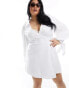 Extro & Vert Plus textured balloon sleeve wrap mini dress in white