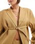 ASOS DESIGN tailored waisted blazer with raw edge details and belt in tan