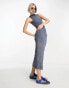 COLLUSION crinkle mesh maxi dress in blue