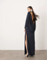 ASOS EDITION premium cowl back high neck maxi dress in dark blue