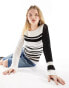 COLLUSION slash neck stripe jumper in black and white