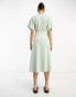 ASOS DESIGN broderie v neck midi dress with buttons in sage and cream contrast