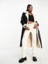 4th & Reckless longline contrast faux shearling coat in black and cream