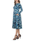 Women's Print Long Sleeve Pleated Midi Dress