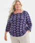 Style & Co Plus Size Printed Cotton Square-Neck Top, Created for