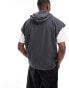 Hollister script logo cutoff sleeve oversized terry hoodie in charcoal