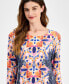 Petite Glamorous Glass Jacquard Printed 3/4-Sleeve Top, Created for Macy's