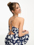 & Other Stories open back satin slip midi dress in blue floral