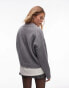 Topshop knitted premium 100% lambswool v-neck relaxed jumper in dark grey