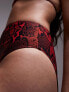 Topshop high waist high leg bikini bottoms in red snake print