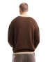 ASOS DESIGN cotton bend knitted jumper with contrast collar and cuff in beige and brown