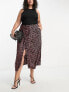 ASOS DESIGN Curve button through midi skirt with split in abstract orange print