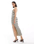 Bershka knit halterneck maxi dress in ecru & black stripe